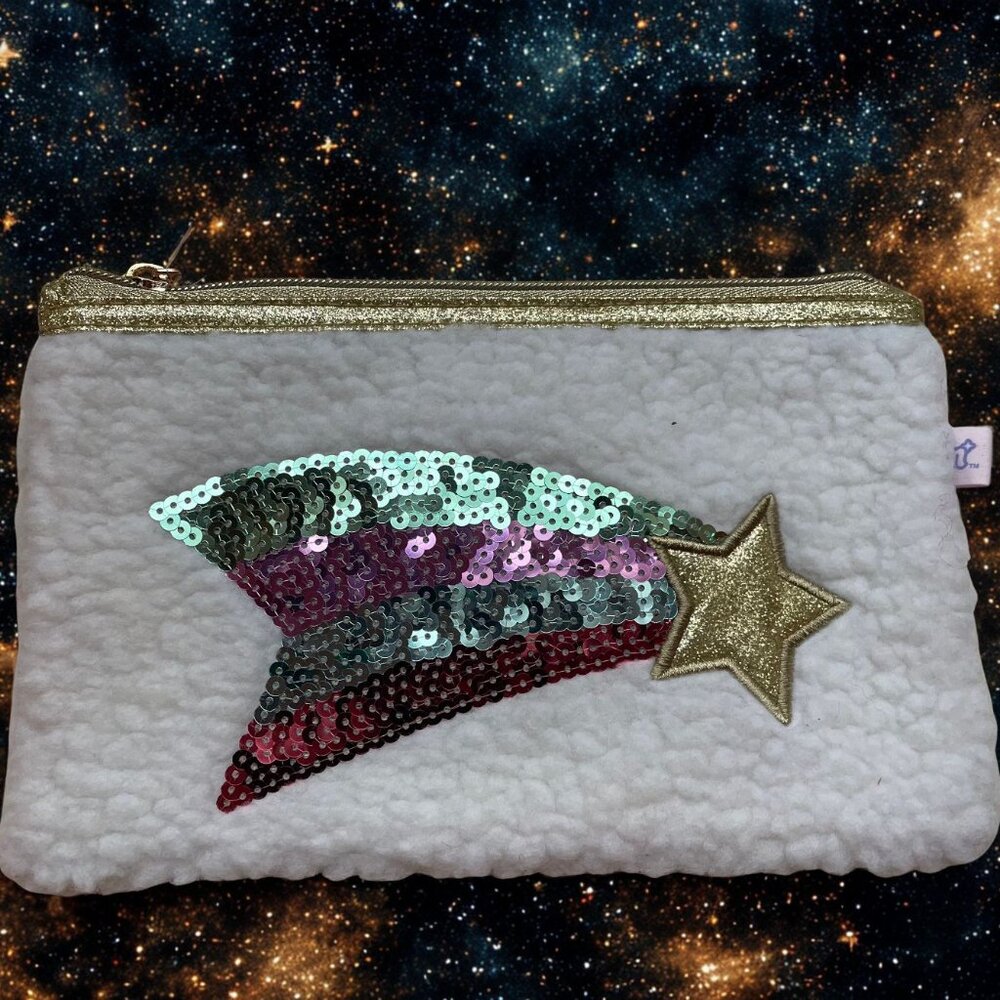 More Than Magic Sequin Shooting Star Pencil Pouch - Gold and Multicolor